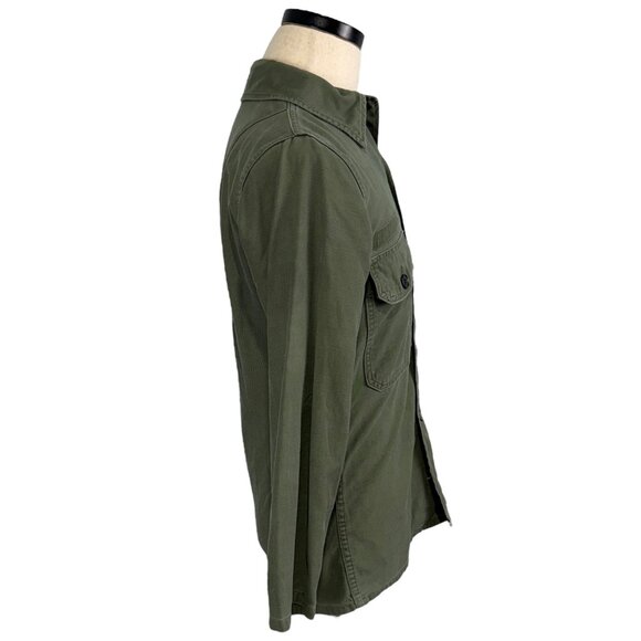 Vintage 60s Army Olive Green Cotton Sateen Shirt Medium - Picture 4 of 10